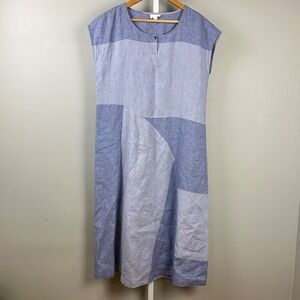 J. Jill Pure Maxi‎ Dress Womens Small 100% Linen Lagenlook Blue Color Block